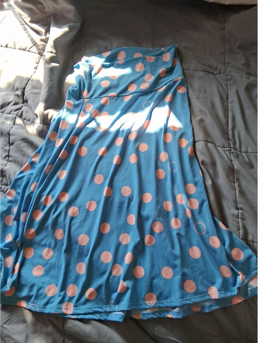 LuLaRoe Maxi Skirt Small Blue Pink Polka Dot Long Pull On E2
